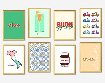 Italian Wall Art Bundle, Italy Print Set, Italian Print, Italy Print, Set of 8 Printables, Italian Digital Print, Instant Download