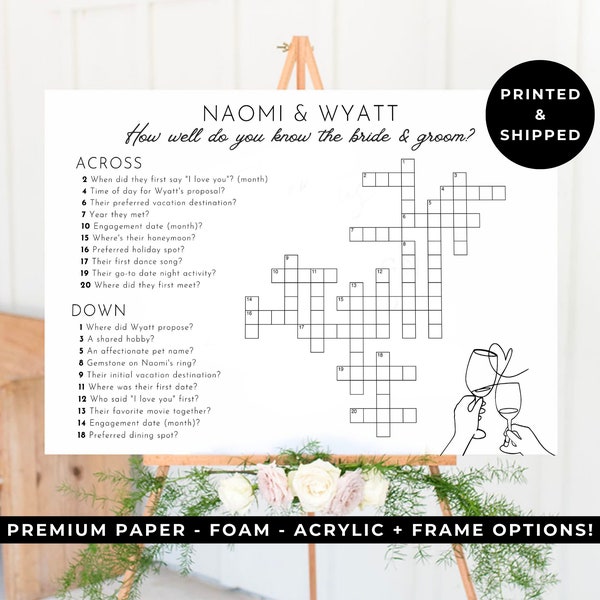 Custom Crossword Wedding, Sip and Solve, Wedding Puzzle, Wedding Game, Giant Crossword