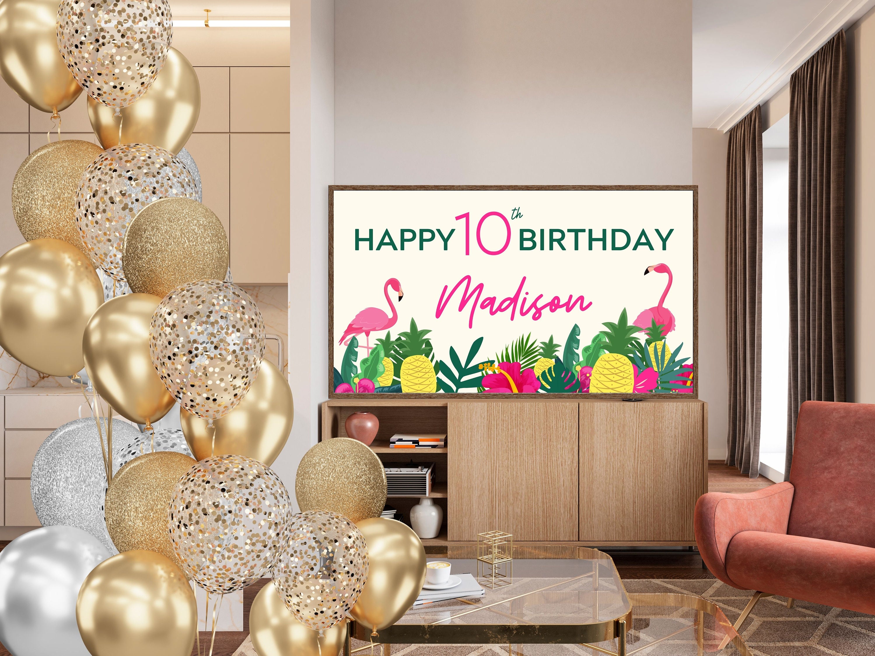 Personalized Luau Birthday TV Art: Tropical Flamingo Party Decor ...