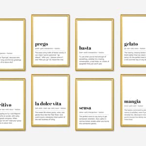 Italian Word Prints, Funny Italian Print, Funny Italian Definition, Italian Definition Print, Funny Italian Decor, Set of 16 Prints