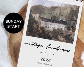 2026 Vintage Landscape Art Calendar: Sunday Start, 11x16.5"