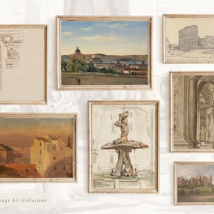 Rome Print Set, Italy Print Set, The Roma Collection, Set of 7 Vintage Rome Prints, Vintage Rome Gallery Wall Art Prints, G3 image 1