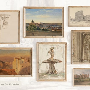 Rome Print Set, Italy Print Set, The Roma Collection, Set of 7 Vintage Rome Prints, Vintage Rome Gallery Wall Art Prints, G3 image 1