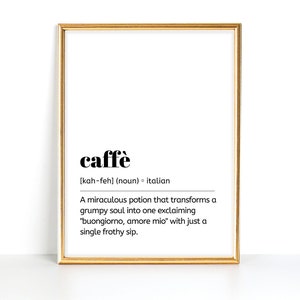 Caffe Print, Italian Word Print, Funny Italian Coffee Definition, Italian Definition Print, Italian Kitchen Print, Funny Italian Decor