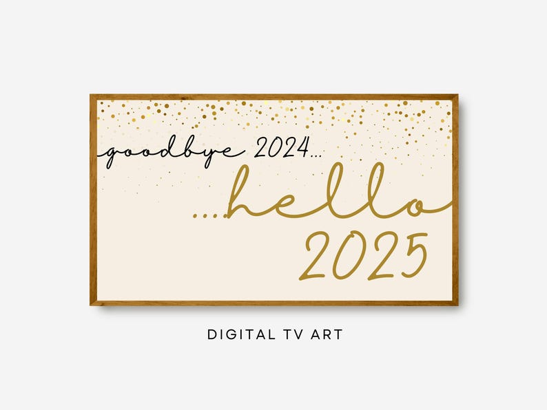 Addio 2024, benvenuto 2025, cornice TV di Capodanno, arte digitale di Capodanno, decorazioni di
