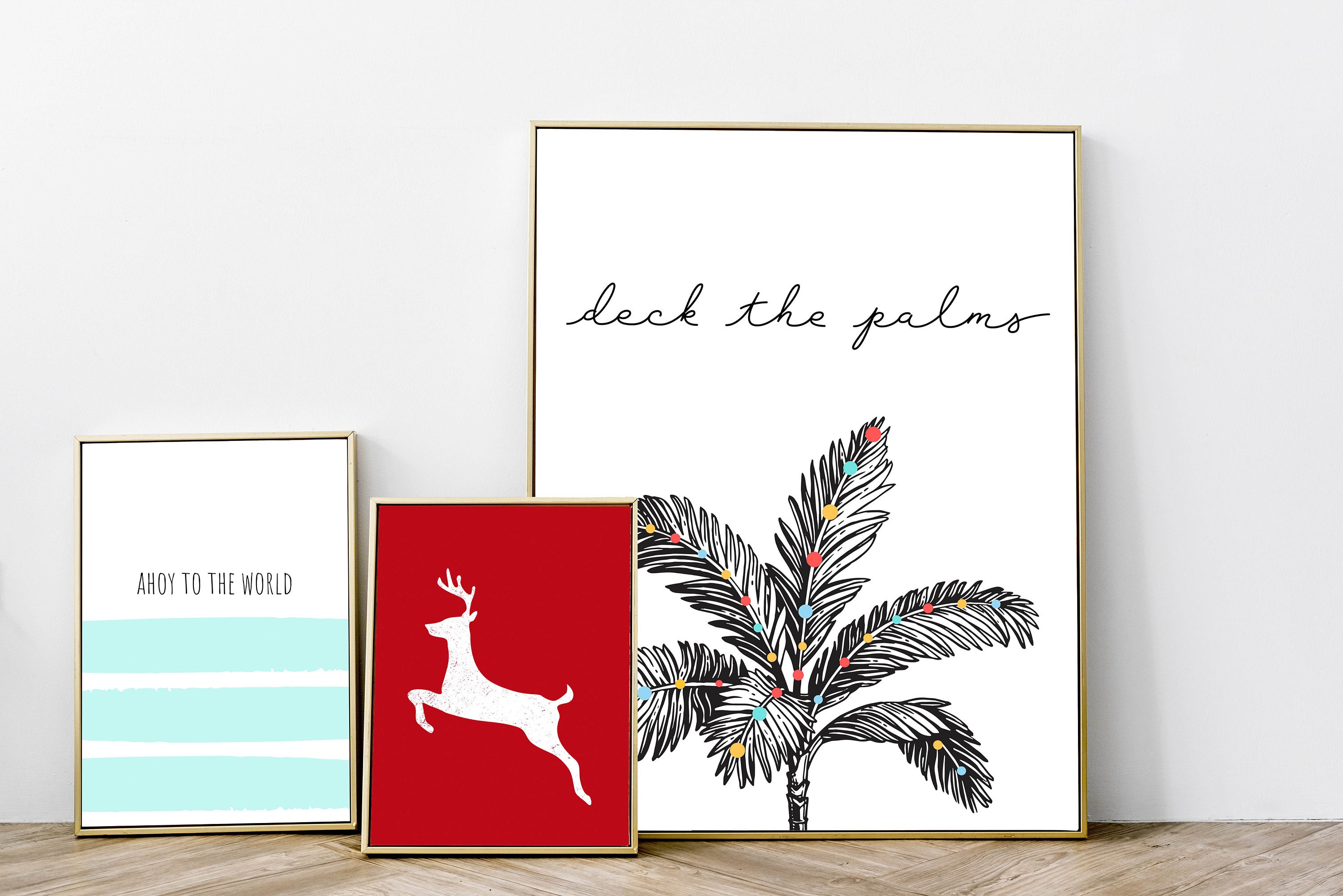 Coastal Christmas Palm Tree Print, Beach Holiday Wall Art (digital ...