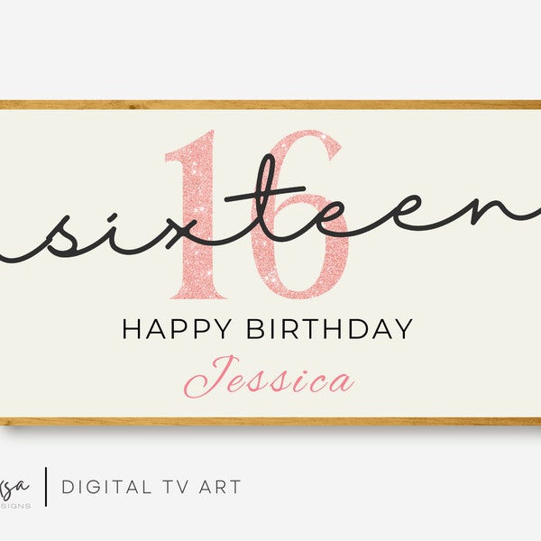 Happy Birthday Personalisierter Bilderrahmen | Custom Bday 16. Rahmen Tv Art | Happy Birthday Kunst für Samsung TV | Geburtstag Digitale Tv-Kunst