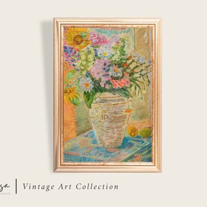Flowers in Vase Vintage Print | Vintage Kitchen Painting Printable | Colorful Vintage Floral Print | Printable Digital Download #24