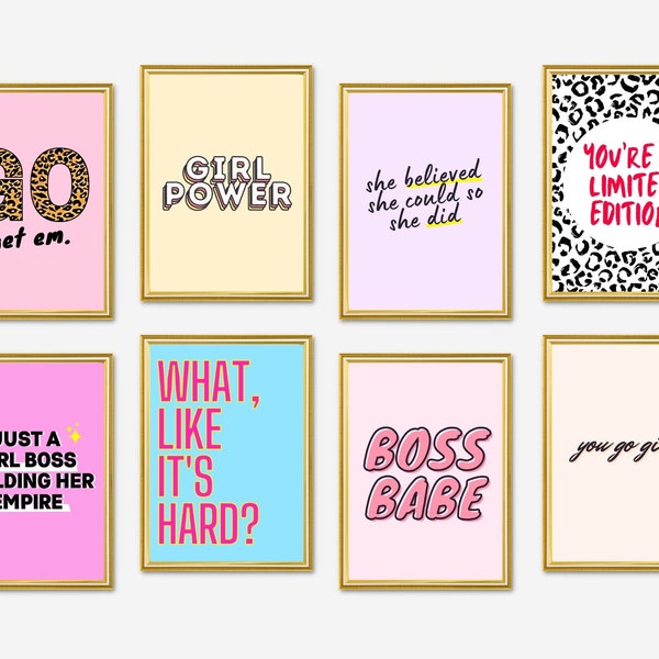 Girl Boss Wall Art Bundle | Female Motivational Wall Art | Female Entrepreneur Prints | Set of 8 Printables | Instant Download