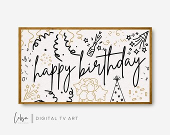 Neutral Happy Birthday TV Art: Modern Cursive Design (Digital Download)