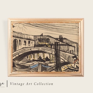 Venice Canal Antique Sketch Art Print: Italy Gallery Wall (Digital Download)