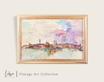 Vintage Italy Cityscape Watercolor Painting Art Print (Digital Download)