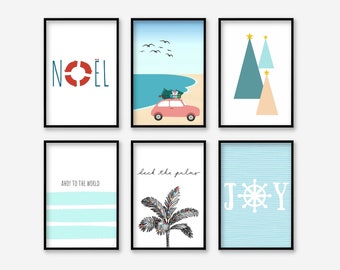 Coastal Christmas Printable Wall Art Gallery, Beachy Christmas Printables, Nautical Christmas Printables, Set of 6 Prints, Digital Download