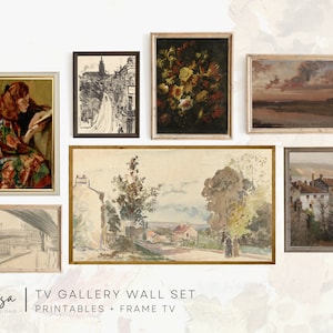 Eclectic Vintage Frame TV Gallery Wall Set | Vintage Farmhouse Gallery Print Set | Rustic Painting Frame TV Gallery Set | Digital Download