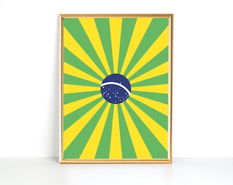 Impressão artística da bandeira brasileira | Retrô Sunburst (Download digital)