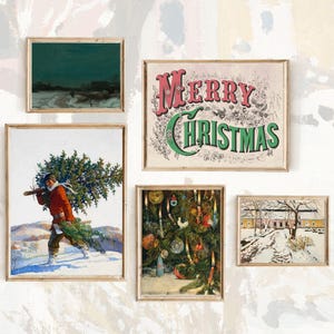 Holiday Gallery Wall, Vintage Christmas Prints, Winter Decor, Retro Festive Art, Digital Download, Christmas Wall Art