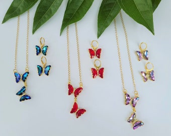 Crystal butterfly jewelry set