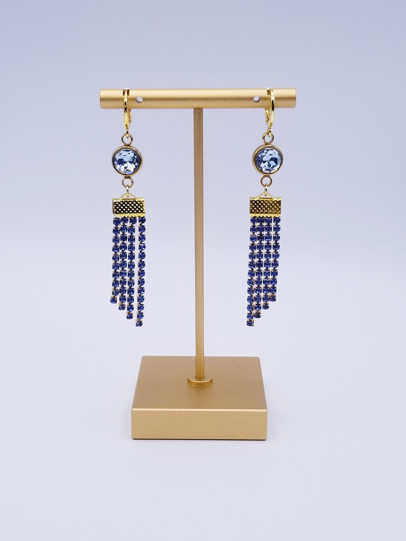 Crystal Rhinestone Chain Pink Blue Crystal AB Gemstone Glass and Stainless Steel Pendants Leverback Earwire