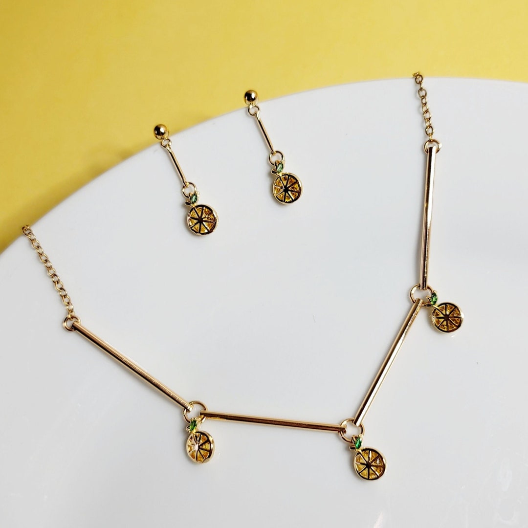 Dainty Lemon Jewelry Set 18K Gold Plated With Cubic Zirconia Etsy