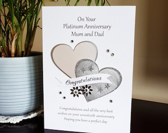 70th ( Platinum ) wedding anniversary card for mum and dad. Personalise free.