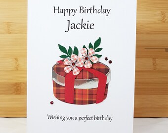 Tartan Personalised ( name and / or age ) birthday card for women
