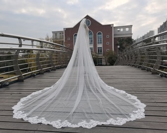 Wedding Lace Veil Cathedral Women One Layer White Lace Veil Elegant Bridal Single Layer Ivory Lace Edge Wedding Veil