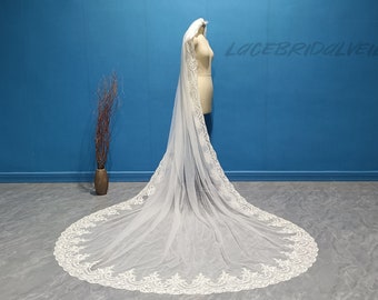 Elegant Single Layer Lace Wedding Veil Cathedral Length Ivory Lace Veil Beautiful Bride White Lace Veil