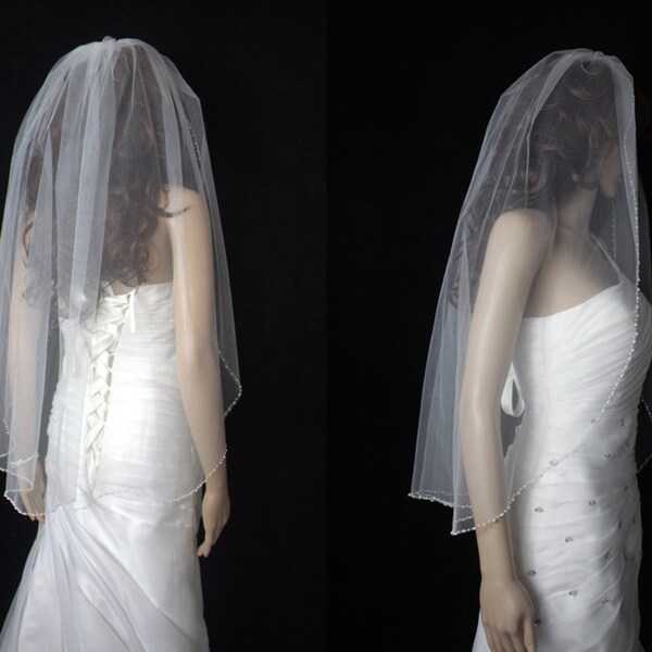 One Layer Wedding Veil Short Bridal Veil Handmade Veil Ivory/White Wedding Veil Handmade Bead Veil