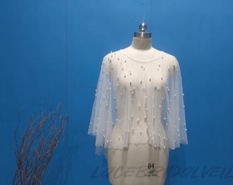 Elegante scialle da sposa con perline Pullover bianco e avorio Top corto Bolero con scialle di perle da sera