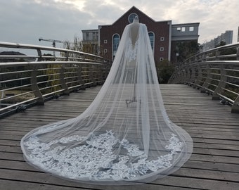 Hochzeit Pailletten Spitze Brautschal Schleier Wunderschöne Kathedrale weiß oder elfenbein Hochzeit Spitze Applikation Cape