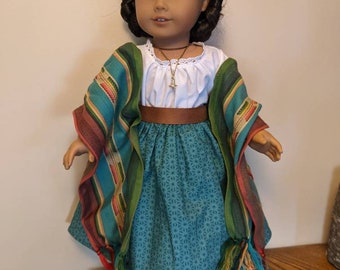 Striped rebozo for 18 American Girl doll Josefina inspired