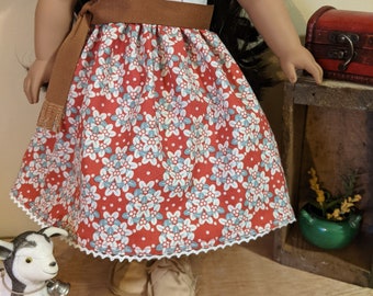 Red, cream, and light green skirt for 18 inch doll such as American doll.