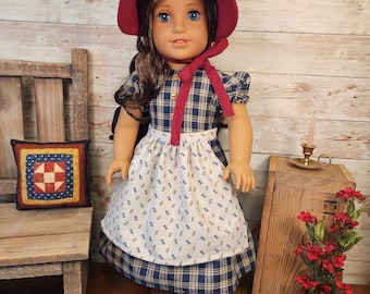Patriotic plaid pioneer 1800s outfit for 18 inch doll