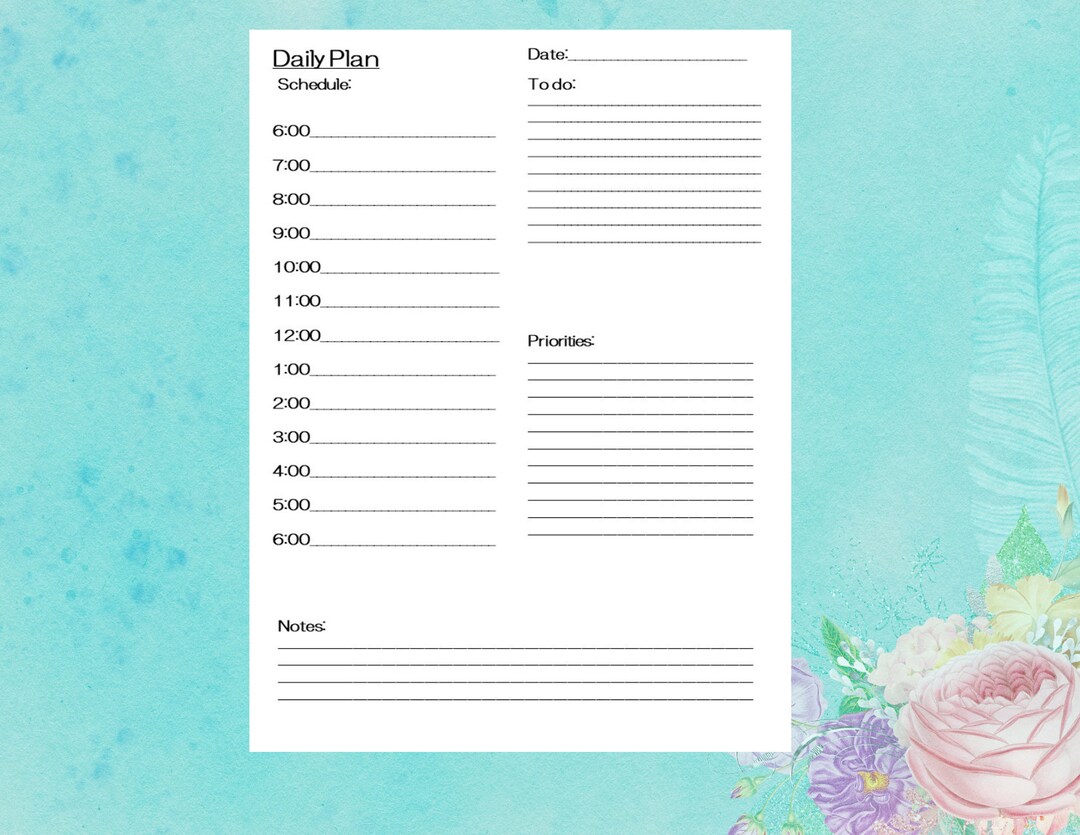 Daily Planner Printable, Hourly Planner, Planner, Work Day Planner Etsy