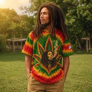 Reggaelegende tie-dye shirt oversized katoenen T-shirt retro muziekfestival T-shirt op rasta geïnspireerd grafisch T-shirt