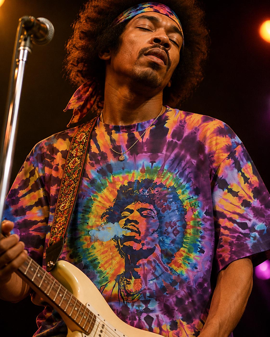 Guitar Gods Rolling Stone ジミヘンTシャツ XXL Tie Dye Jimi Hendrix Stoner Oversized Cotton Tshirt, Pothead