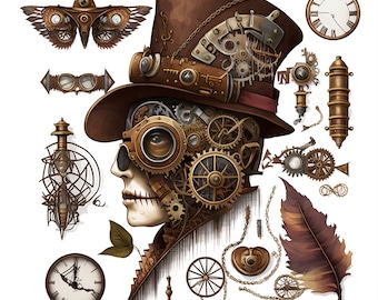 Steampunk Clipart PNG and SVG Instant Digital Download for Cricut and Silhouette Journaling Stickers Crafts Ect.