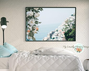 Positano Italy Photography Print, White Flowers, Amalfi Coast (Digital Download)
