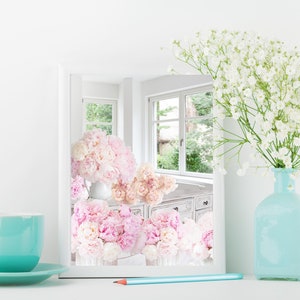Shabby Chic Printables, Beautiful Pink Peonies Flowers, Cottage Rose Garden, Wedding Decor Gift