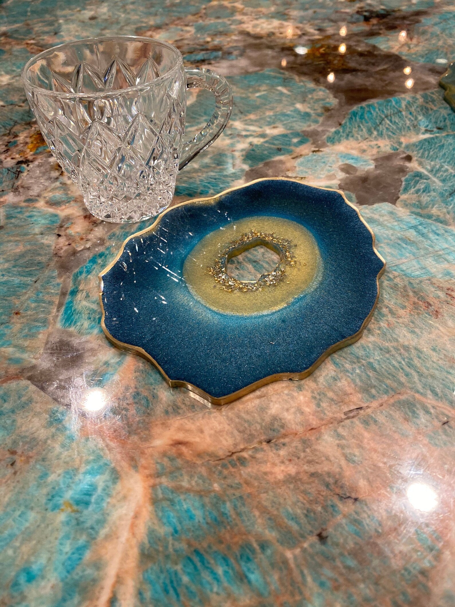 Blue and Gold Epoxy Geode Coaster W/cutout Etsy