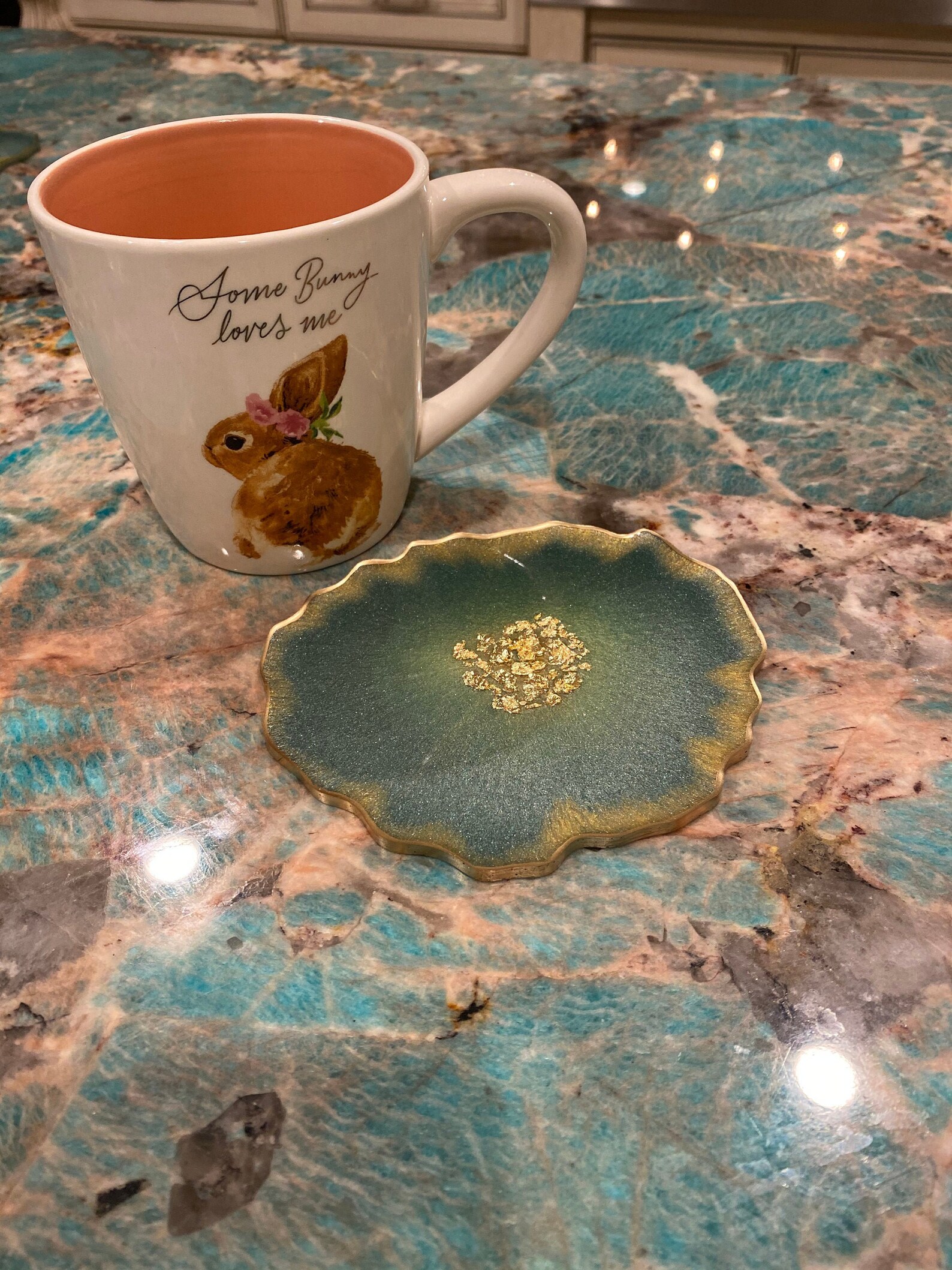 Green and Gold Epoxy Geode Coaster Etsy