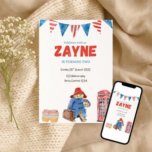 Invito di compleanno modificabile dell'orso Paddington / Download immediato / Invito per festa stampabile / Baby shower per bambini e bambine / Modello