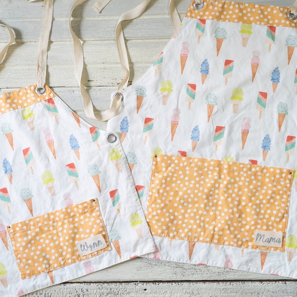 Ice Cream | Cross Back Apron | Adult & Child Sizes | Handmade Apron | Mommy and Me Gift | Hostess Gift