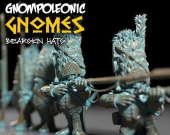 Gnompoleanic Gnomes with Bearskin Hats, Tabletop Wargame Miniatures (Unpainted)