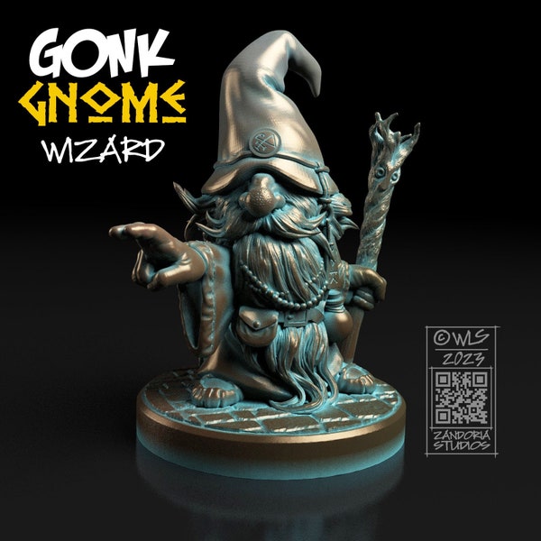 Gonk Gnome Wizard, Fantasy Tabletop RPG Miniature or Garden Gnome Statue