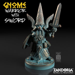 Gnome Warrior with Sword, Tabletop RPG Miniature or Garden Gnome Statue