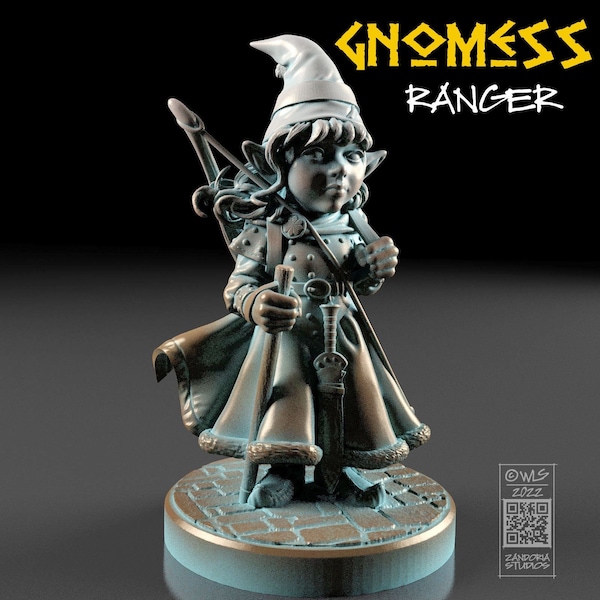 Gnomess Ranger, Female Gnome, Fantasy Tabletop RPG Miniature or Garden Gnome Statue