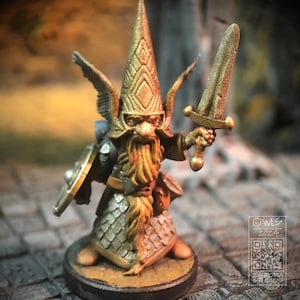 Gnome Warrior with Sword, Fantasy Miniature for Tabletop RPG Game Character