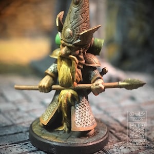 Gnome Warrior with Spear, Tabletop RPG Character Miniature