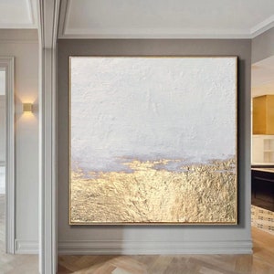 White And Gold Abstract Painting On Canvas Gold White Canvas Wall Art Large Original Paintings Gold Painting Gold Leaf Art